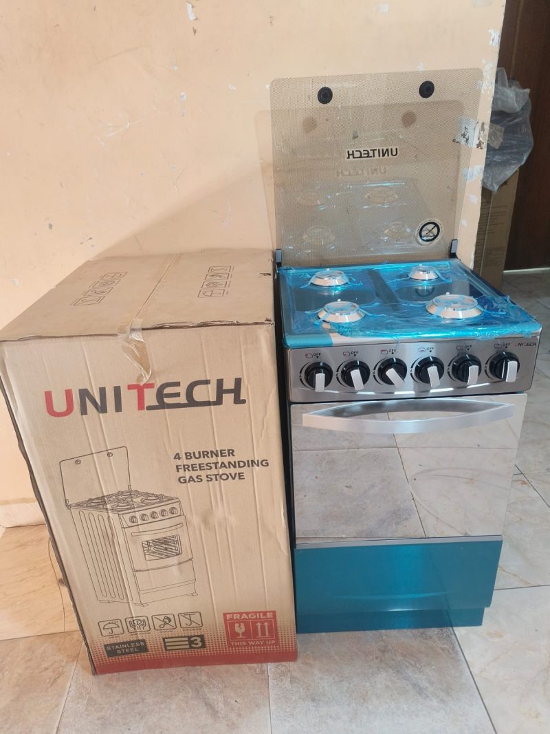 Silver 50×55 Unitech Full Gas Freestanding JET Auto-Ignition Cooker – Open