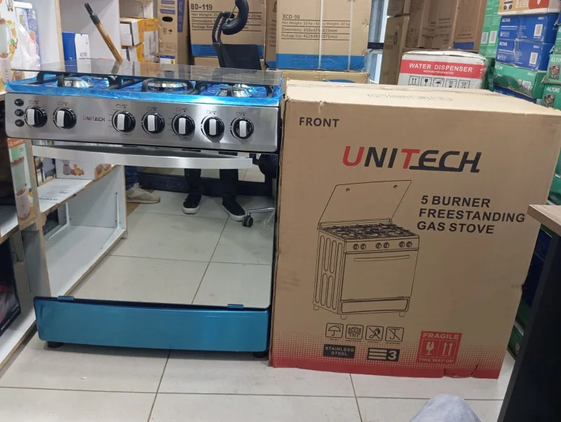 60×80 Unitech 5-Burner Freestanding Full Gas Cooker – Spacious, Durable & Affordable – COOKER