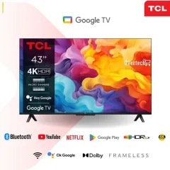 TCL 43V6B 43 inch UHD 4K Google Smart TV 20246HDR10 Micro Dimming HDR10 60Hz Dolby Audio Bluetooth YouTube Netflix (V6B) – Front