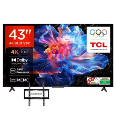 TCL 43V6B 43 inch UHD 4K Google Smart TV 20246HDR10 Micro Dimming HDR10 60Hz Dolby Audio Bluetooth YouTube Netflix (V6B) – Back