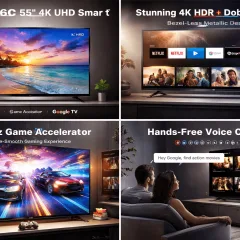 TCL 55V6C 55 inch 4K UHD Smart TV HDR10 Google TV Dolby Audio Voice control 2025 Model – Side