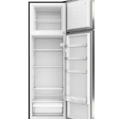 MIKA Fridge 261L 2 Door Top Mount Freezer Defrost (Direct Cool) Line Silver Dark – Open