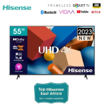 Hisense 55 inch Smart TV 55A6K UHD 4K Dolby Vision HDR Game Mode Plus Frameless Bluetooth Vidaa 55-inch Smart TV with 4K UHD resolution Dolby Vision HDR for superior brightness, contrast, and color AI 4K Upscaler enhances lower-resolution content DTS Virtual:X for immersive audio VIDAA OS with Vidaa Voice control and built-in streaming apps Game Mode Plus for smooth gaming performance Pixel tuning for refined visuals Bluetooth connectivity for external devices Dual-band Wi-Fi for fast and stable streaming