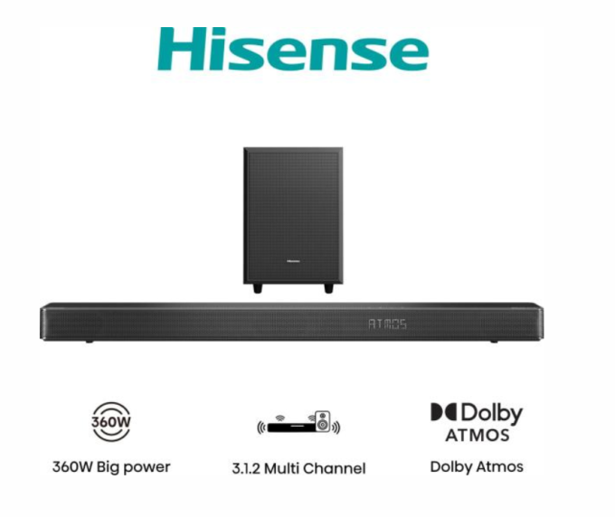 Hisense AX3120G 360W Wireless Soundbar 3.12 Channel (Wireless Subwoofer)